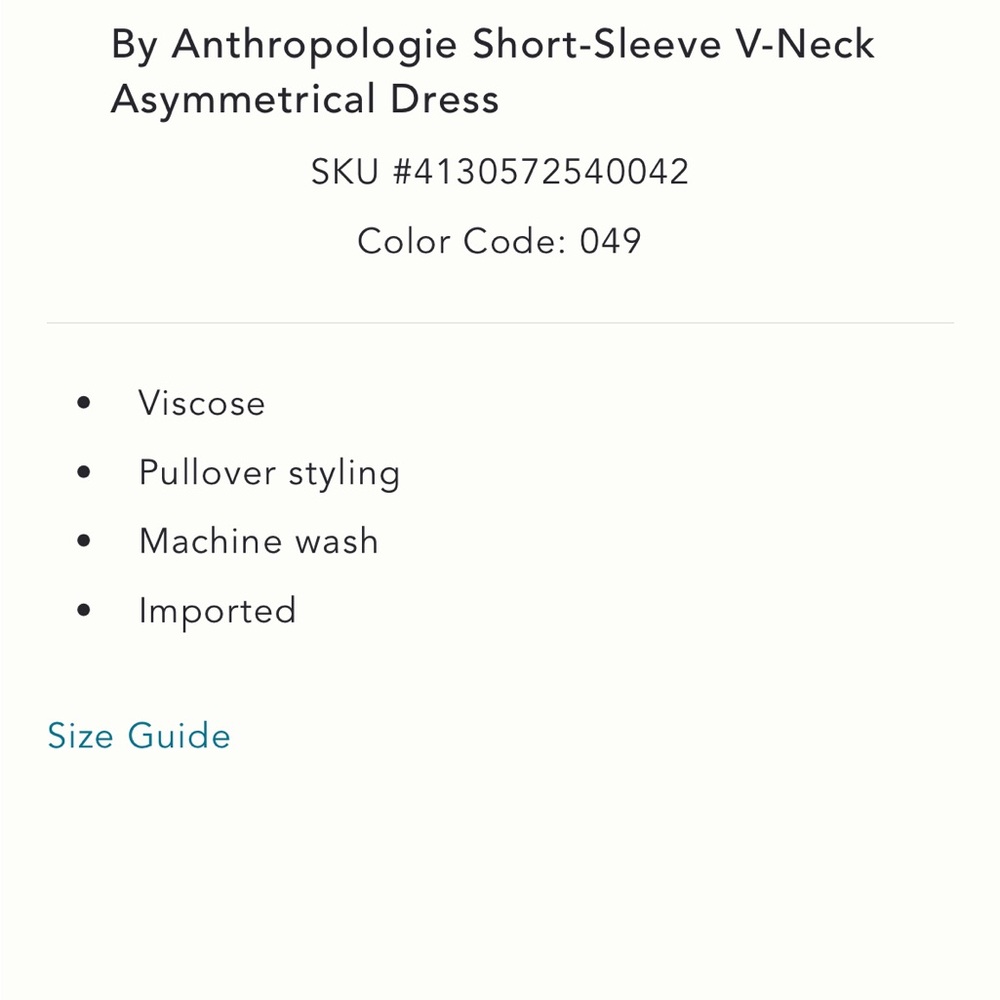 ✨ Anthropologie Short-Sleeve V-Neck Asymmetrical Dress Sz XL - Picture 4 of 6